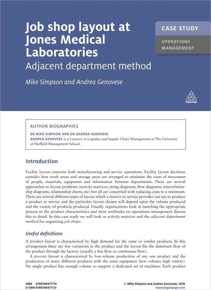 Case Study: Job Shop Layout at Jones Medical Laboratories 1st Edition Adjacent Department Method