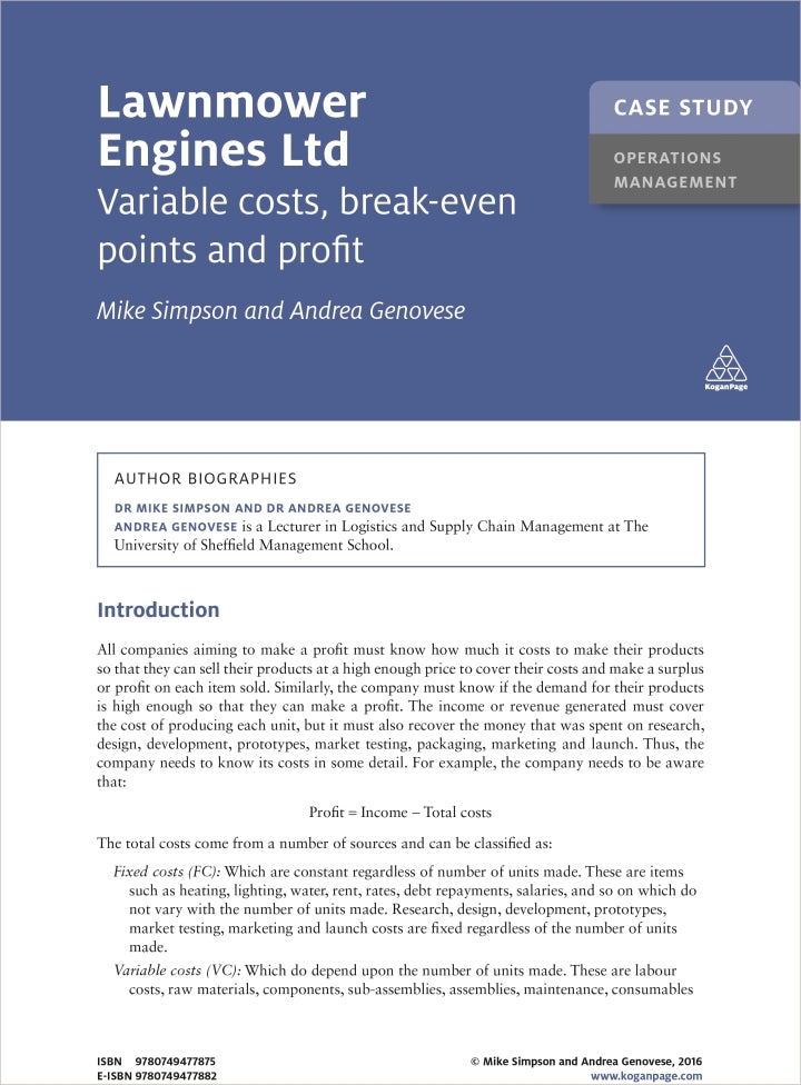 Case Study: Lawnmower Engines Ltd 1st Edition Variable Costs, Break-even Points and Profit